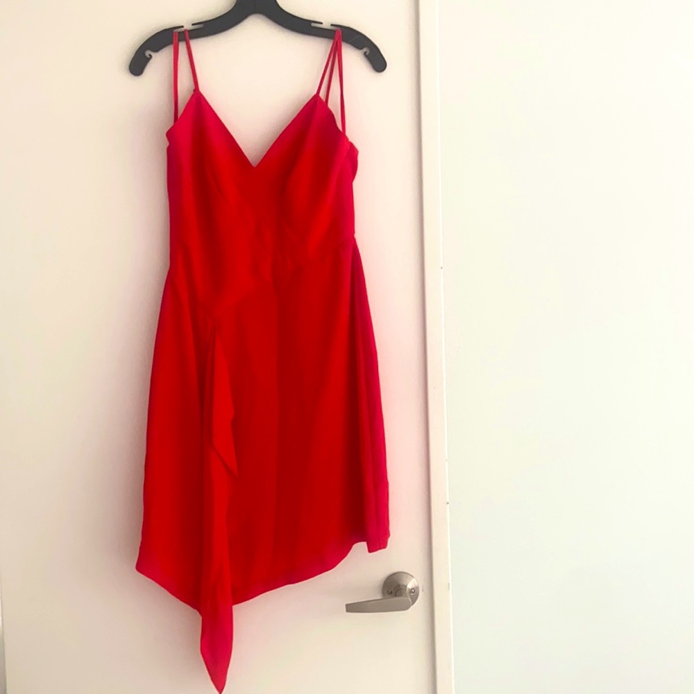 Bcbgmaxazria asymmetric red dress